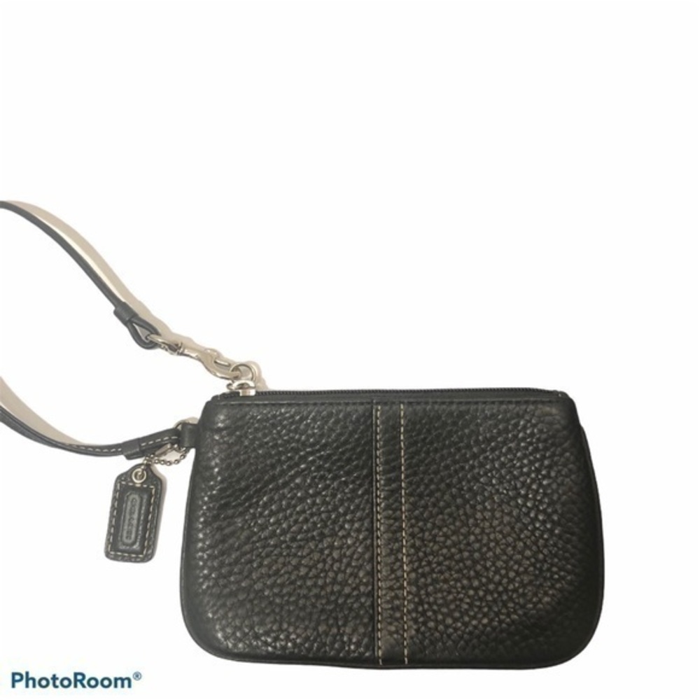 Coach black pebbled leather wristlet bag
